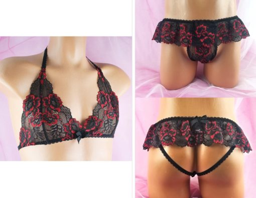 floral sissy lace set